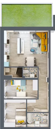 3 pokoje, mieszkanie 62,46 m², parter, oferta nr 1.2.12., Apartamenty Stawowa, Opole, Szczepanowice, ul. Stawowa 59D-E