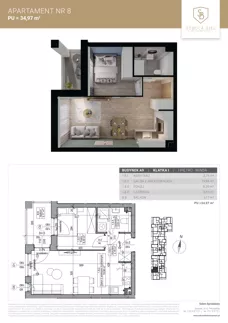 2 pokoje, mieszkanie 34,97 m², piętro 1, oferta nr M8, Sobola Biel - Budynek A9, Suwałki, ul. Aleksandry Piłsudskiej