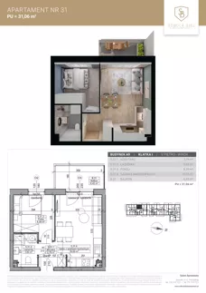 2 pokoje, mieszkanie 31,06 m², piętro 5, oferta nr M31, Sobola Biel - Budynek A9, Suwałki, ul. Aleksandry Piłsudskiej