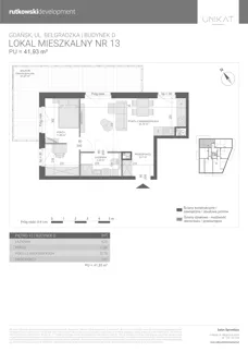 2 pokoje, mieszkanie 41,93 m², piętro 2, oferta nr M13, Unikat Apartamenty D, Gdańsk, Piecki-Migowo, Morena, ul. Belgradzka 114C