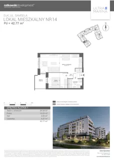 2 pokoje, mieszkanie 42,77 m², piętro 3, oferta nr M14, Ultra Marina, Ełk, Jeziorna, ul. bp. Edwarda Samsela 3