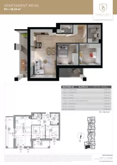 3 pokoje, mieszkanie 58,34 m², piętro 1, oferta nr M66, Sobola Biel - Budynek A9, Suwałki, ul. Aleksandry Piłsudskiej