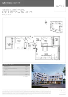 3 pokoje, mieszkanie 65,64 m², piętro 1, oferta nr M109, Wave - Etap 1, Giżycko, ul. Armii Krajowej