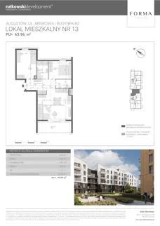 3 pokoje, mieszkanie 63,96 m², piętro 3, oferta nr M13, Forma Augustów, Augustów, ul. Arnikowa 10G