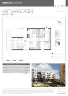 3 pokoje, mieszkanie 54,72 m², piętro 4, oferta nr M18, Forma Augustów, Augustów, ul. Arnikowa 10G