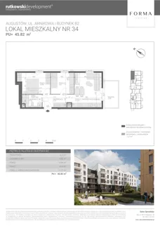 3 pokoje, mieszkanie 45,82 m², piętro 3, oferta nr M34, Forma Augustów, Augustów, ul. Arnikowa 10G