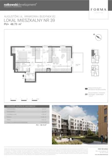 3 pokoje, mieszkanie 48,73 m², piętro 4, oferta nr M39, Forma Augustów, Augustów, ul. Arnikowa 10G