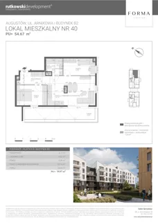 3 pokoje, mieszkanie 54,67 m², piętro 4, oferta nr M40, Forma Augustów, Augustów, ul. Arnikowa 10G