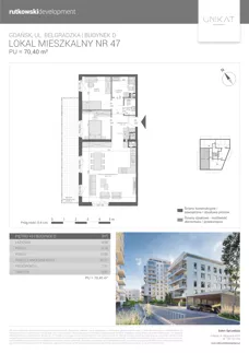 3 pokoje, mieszkanie 70,40 m², piętro 9, oferta nr M47, Unikat Apartamenty D, Gdańsk, Piecki-Migowo, Morena, ul. Belgradzka 114C