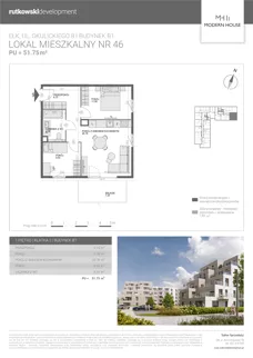 3 pokoje, mieszkanie 51,75 m², piętro 1, oferta nr M46, Modern House 2, Ełk, Konieczki, ul. Gen. Leopolda Okulickiego 8