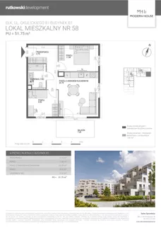 3 pokoje, mieszkanie 51,75 m², piętro 4, oferta nr M58, Modern House 2, Ełk, Konieczki, ul. Gen. Leopolda Okulickiego 8