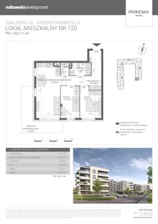 3 pokoje, mieszkanie 62,11 m², piętro 3, oferta nr M120, Parkowa Osiedle, Grajewo, ul. mjr. Jana Tabortowskiego 6