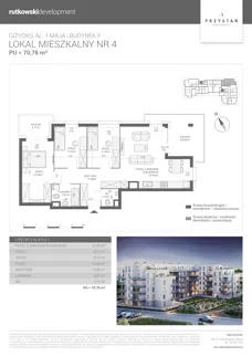 4 pokoje, mieszkanie 70,76 m², piętro 1, oferta nr M4, Apartamenty Przystań - Etap F, Giżycko, al. 1 Maja 34
