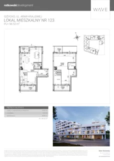 5 pokoi, mieszkanie 98,52 m², piętro 4, oferta nr M123, Wave - Etap 1, Giżycko, ul. Armii Krajowej