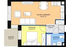 2 pokoje, mieszkanie 42,77 m², piętro 3, oferta nr M37, Ultra Marina, Ełk, Jeziorna, ul. bp. Edwarda Samsela 3