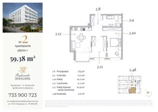 2 pokoje, apartament 59,38 m², piętro 1, oferta nr 2, Jeziorna 18, Ełk, Szyba, ul. Jeziorna 18