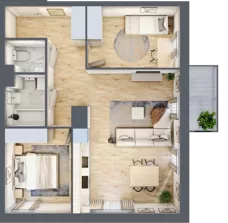 3 pokoje, mieszkanie 61,69 m², piętro 1, oferta nr 01.B.08, Nowa Pabianicka, Wrocław, Krzyki-Partynice, Krzyki, ul. Pabianicka 25