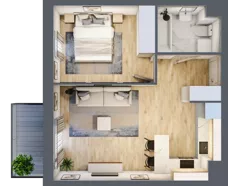 2 pokoje, mieszkanie 40,04 m², piętro 1, oferta nr 01.C.08, Nowa Pabianicka, Wrocław, Krzyki-Partynice, Krzyki, ul. Pabianicka 25