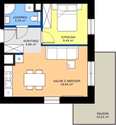 2 pokoje, mieszkanie 37,71 m², piętro 1, oferta nr A.1.4, ELEWATOR. Mieszkania&Lofty - mieszkania, Wrocław, Kleczków, Psie Pole, Rychtalska/Zakładowa