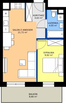 2 pokoje, mieszkanie 40,32 m², piętro 1, oferta nr A.1.6, ELEWATOR. Mieszkania&Lofty - mieszkania, Wrocław, Kleczków, Psie Pole, Rychtalska/Zakładowa