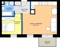 2 pokoje, mieszkanie 42,70 m², piętro 1, oferta nr B.1.3, ELEWATOR. Mieszkania&Lofty - mieszkania, Wrocław, Kleczków, Psie Pole, Rychtalska/Zakładowa