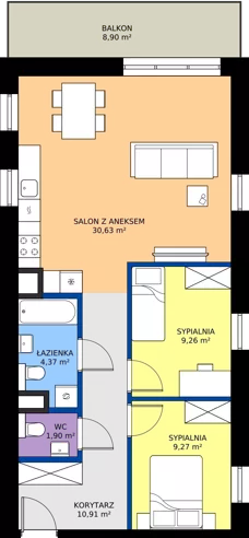 3 pokoje, mieszkanie 66,34 m², piętro 3, oferta nr B.3.1, ELEWATOR. Mieszkania&Lofty - mieszkania, Wrocław, Kleczków, Psie Pole, Rychtalska/Zakładowa