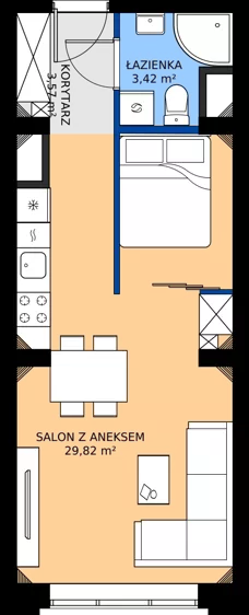 1 pokój, apartament 36,81 m², piętro 1, oferta nr EZ.1.1.7, ELEWATOR. Mieszkania&Lofty - lofty, Wrocław, Kleczków, Psie Pole, Rychtalska 