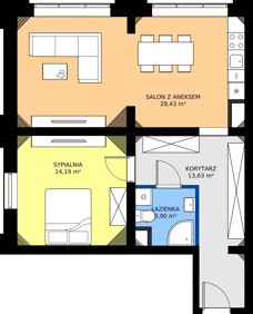 2 pokoje, apartament 61,15 m², piętro 2, oferta nr EZ.1.2.14, ELEWATOR. Mieszkania&Lofty - lofty, Wrocław, Kleczków, Psie Pole, Rychtalska 