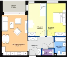 3 pokoje, mieszkanie 72,26 m², piętro 1, oferta nr A.1.3, Leśna Sonata, Sopot, Górny Sopot, Przylesie, ul. 23 Marca