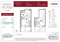 1 pokój, apartament inwestycyjny 36,79 m², piętro 3, oferta nr 2.4.2, Port Island - apartamenty inwestycyjne, Gdańsk, Stogi, Krakowiec, ul. Wydmy 3