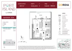 2 pokoje, apartament inwestycyjny 38,93 m², piętro 1, oferta nr 2.2.4, Port Island - apartamenty inwestycyjne, Gdańsk, Stogi, Krakowiec, ul. Wydmy 3