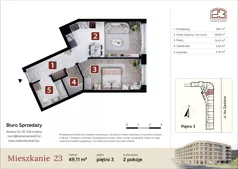 2 pokoje, mieszkanie 49,11 m², piętro 3, oferta nr 1.M23, Nadwiślańska 23, Kraków, Podgórze, ul. Nadwiślańska 23