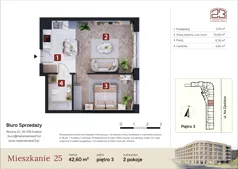 2 pokoje, mieszkanie 42,60 m², piętro 3, oferta nr 1.M25, Nadwiślańska 23, Kraków, Podgórze, ul. Nadwiślańska 23