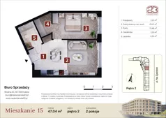 2 pokoje, mieszkanie 47,04 m², piętro 2, oferta nr M15, Nadwiślańska 23, Kraków, Podgórze, ul. Nadwiślańska 23