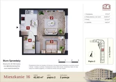 2 pokoje, mieszkanie 42,60 m², piętro 2, oferta nr M16, Nadwiślańska 23, Kraków, Podgórze, ul. Nadwiślańska 23