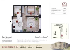 2 pokoje, mieszkanie 42,59 m², piętro 2, oferta nr M19, Nadwiślańska 23, Kraków, Podgórze, ul. Nadwiślańska 23