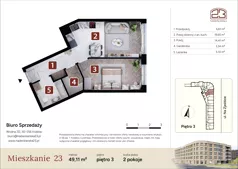 2 pokoje, mieszkanie 49,11 m², piętro 3, oferta nr M23, Nadwiślańska 23, Kraków, Podgórze, ul. Nadwiślańska 23