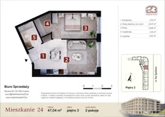 2 pokoje, mieszkanie 47,04 m², piętro 3, oferta nr M24, Nadwiślańska 23, Kraków, Podgórze, ul. Nadwiślańska 23