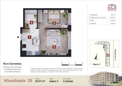 2 pokoje, mieszkanie 42,57 m², piętro 3, oferta nr M26, Nadwiślańska 23, Kraków, Podgórze, ul. Nadwiślańska 23