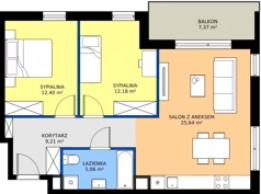 3 pokoje, mieszkanie 64,49 m², piętro 2, oferta nr 3.1A.21, Astelia Park etap III, Warszawa, Białołęka, Grodzisk, ul. Leona Berensona 