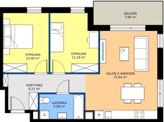 3 pokoje, mieszkanie 64,49 m², piętro 1, oferta nr 3.1A.12, Astelia Park etap III, Warszawa, Białołęka, Grodzisk, ul. Leona Berensona 