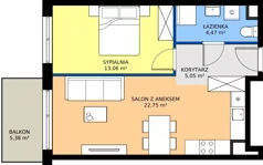 2 pokoje, mieszkanie 45,33 m², piętro 1, oferta nr 3.1B.11, Astelia Park etap III, Warszawa, Białołęka, Grodzisk, ul. Leona Berensona 