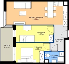3 pokoje, mieszkanie 57,08 m², piętro 2, oferta nr 3.1B.19, Astelia Park etap III, Warszawa, Białołęka, Grodzisk, ul. Leona Berensona 