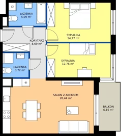 3 pokoje, mieszkanie 73,47 m², piętro 1, oferta nr 3.1B.15, Astelia Park etap III, Warszawa, Białołęka, Grodzisk, ul. Leona Berensona 