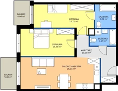 3 pokoje, mieszkanie 76,96 m², piętro 2, oferta nr 3.1B.27, Astelia Park etap III, Warszawa, Białołęka, Grodzisk, ul. Leona Berensona 