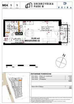 1 pokój, mieszkanie 33,89 m², piętro 1, oferta nr M04, Srebrzyńska Park IV, Łódź, Polesie, ul. Srebrzyńska 109