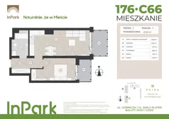 2 pokoje, mieszkanie 47,74 m², piętro 5, oferta nr 176, InPark, Łódź, Bałuty, ul. Emilii Plater / ul. Górnicza