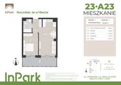 2 pokoje, mieszkanie 40,67 m², piętro 1, oferta nr 23, InPark, Łódź, Bałuty, ul. Emilii Plater / ul. Górnicza