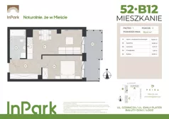 2 pokoje, mieszkanie 39,35 m², piętro 1, oferta nr 52, InPark, Łódź, Bałuty, ul. Emilii Plater / ul. Górnicza
