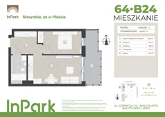 2 pokoje, mieszkanie 42,67 m², piętro 1, oferta nr 64, InPark, Łódź, Bałuty, ul. Górnicza 31